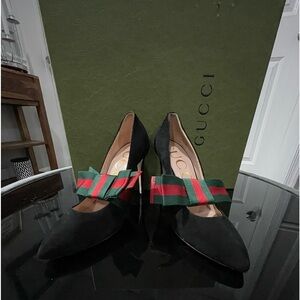 Gucci Black Suede Pumps w/ removable bow